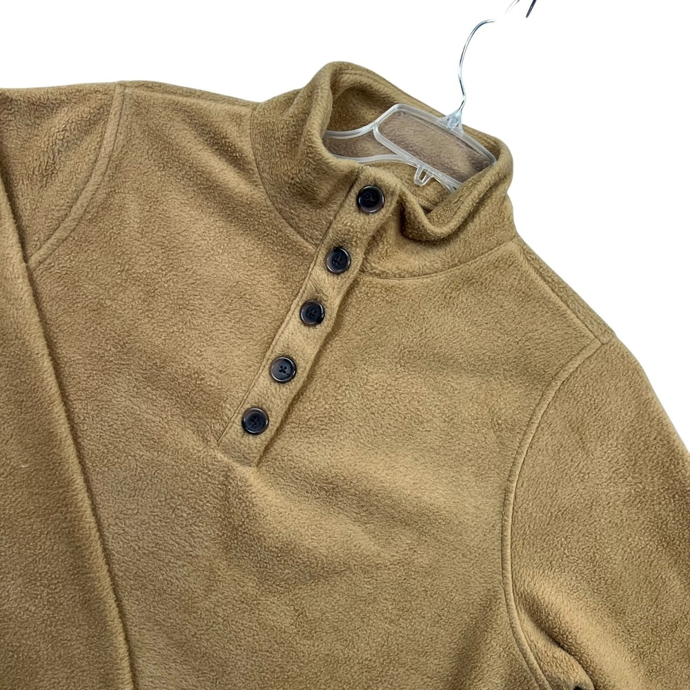 J.Crew Fleece Pullover Men Large Tan Button Mock Neck Pocket Sweater 1276